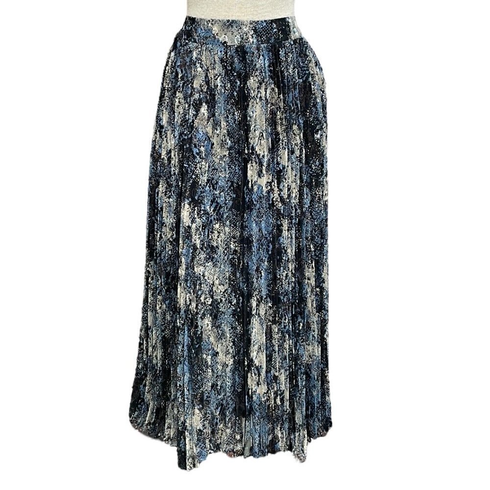 J.O.A. Nordstrom Midi Skirt Pleats Slit Blue Black Size X Small XS